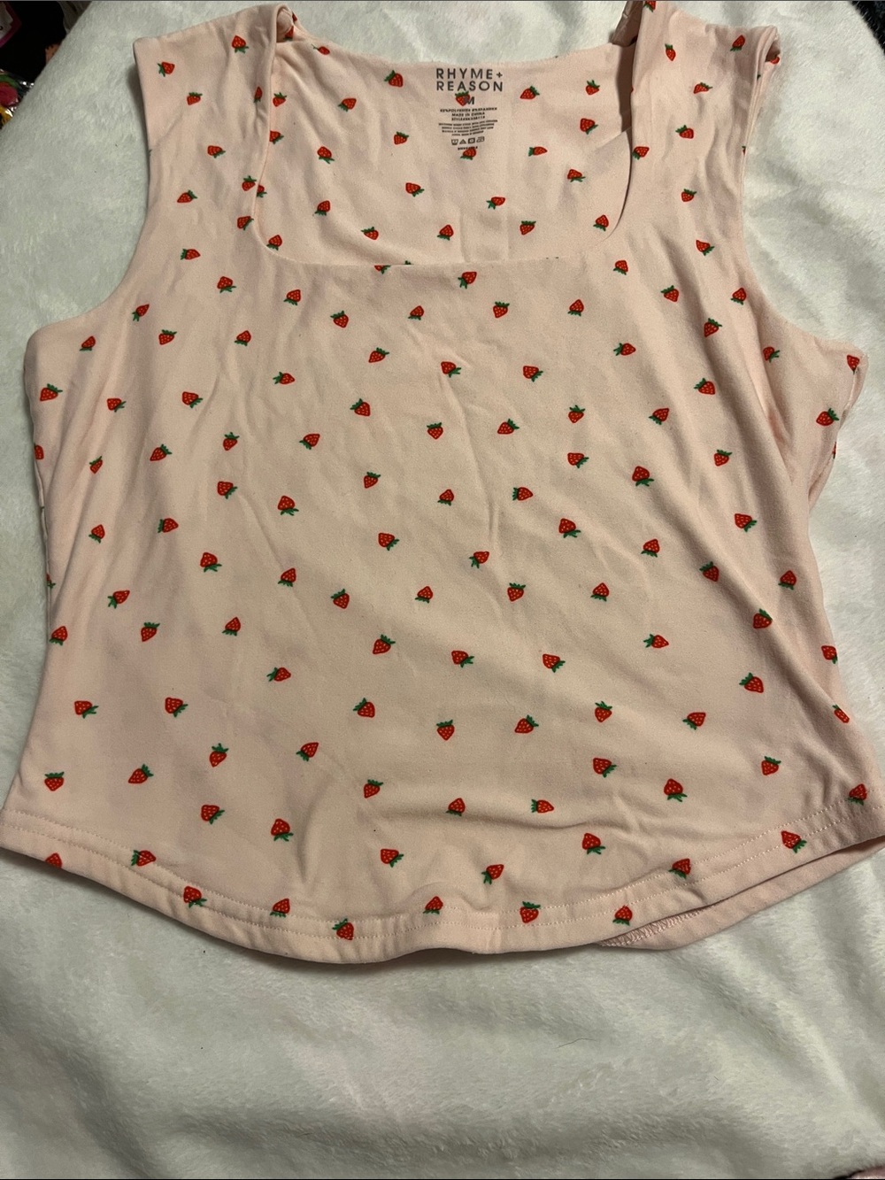 Pale Pink Strawberry-Print Scoop Neck Tank